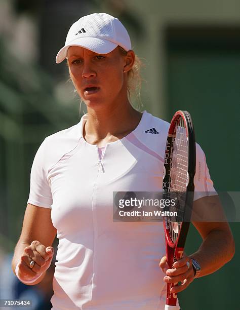 Alicia Molik of Australia looks on during her match against Antonella Serra Zanetti of Italy during day two of the French Open at Roland Garros on...