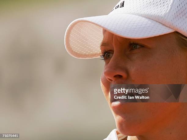 Alicia Molik of Australia looks on during her match against Antonella Serra Zanetti of Italy during day two of the French Open at Roland Garros on...