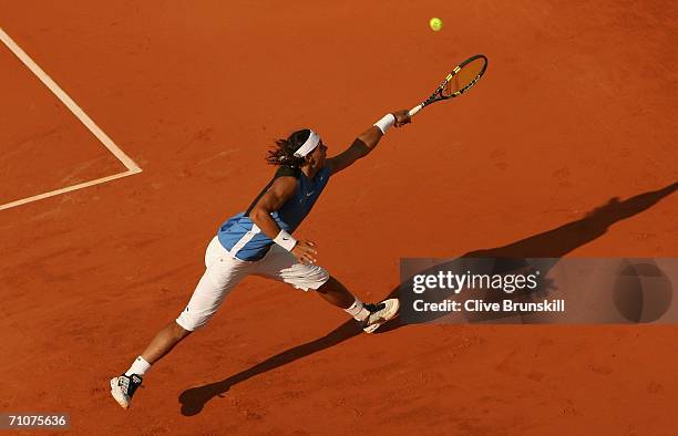 Rafael Nadal of Spain in action against Robin Soderling of Sweden during day two of the French Open at Roland Garros on May 29, 2006 in Paris, France.