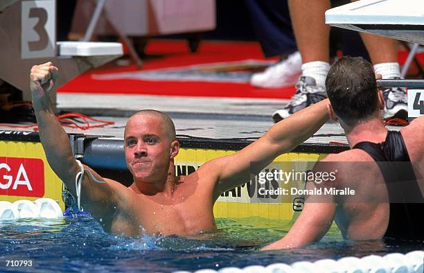 Eric Vendt celebrates his second place win in the Mens 400m Induvidual Medley during the U.S. Olympic Swimming Trials at the University of Indiana...