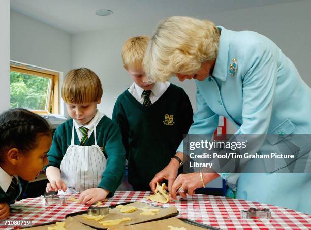 Camilla, Duchess of Cornwall meets pupils of the St. Pancras School in Sussex during a trip to open the new science and art centre, on May 26, 2006...
