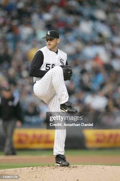 Pitcher Mark Buehrle of the Chicago White Sox delivers a pitch against the Oakland A's on May 24, 2006 at U.S. Cellular Field in Chicago, Illinois....