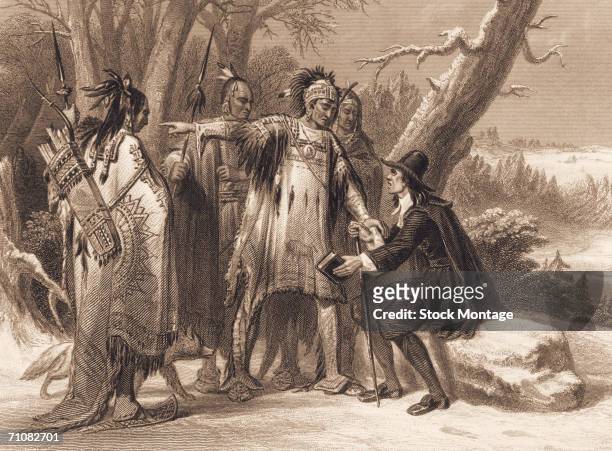 Roger Williams , theologian and founder of Rhode Island, is sheltered by the Narragansett after his banishment in 1635 from the Massachusetts Bay...