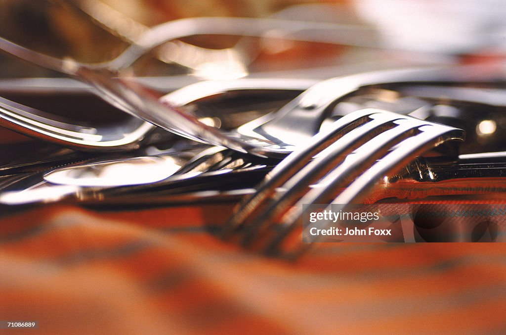 Cutlery on table, close-up