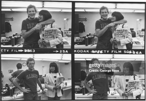 Comedian and late-night talk show host David Letterman poses in his dressing room with girlfriend Merrill Markoe during a 1982 photo portrait session...