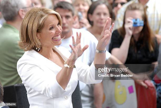 Katie Couric makes her final appearance on the NBC "Today" show during a family and friends farewell program for her May 31, 2006 in New York City....