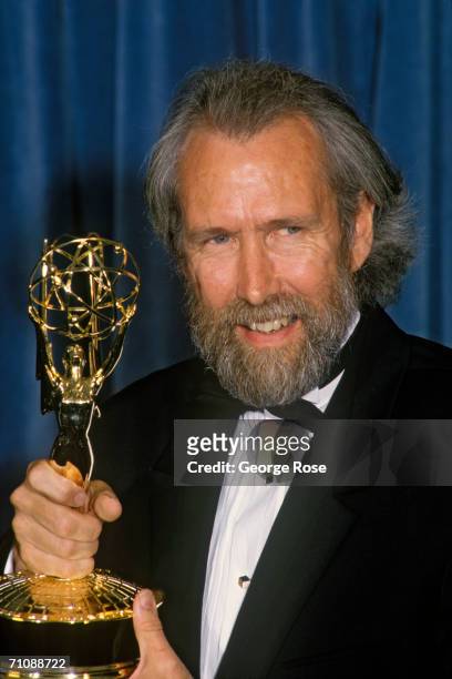 Puppeteer and creator of the Muppets, Jim Henson, wins a 1989 Emmy Award in Pasadena, California. Henson died of pneumonia at the age of 53 in 1990.