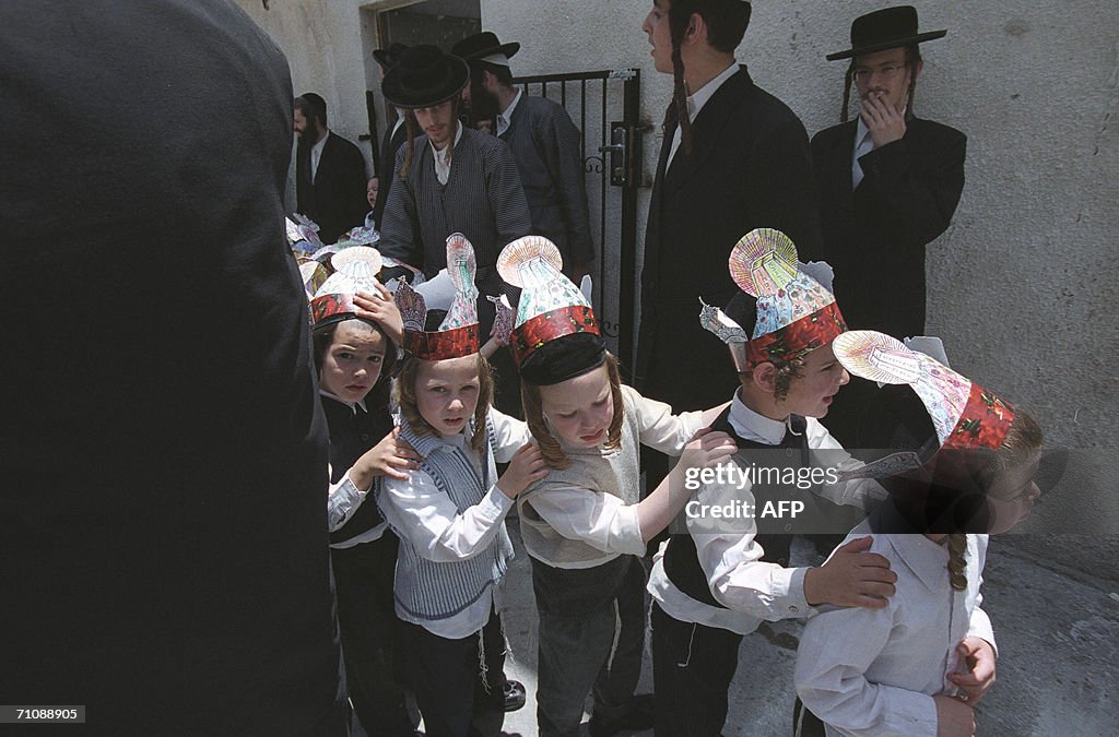 Ultra Orthodox children wear Torah crown