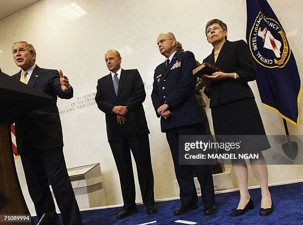 President George W. Bush speaks ahead of the ceremonial swearing-in of Air Force General Michael Hayden as the new director of the Central...