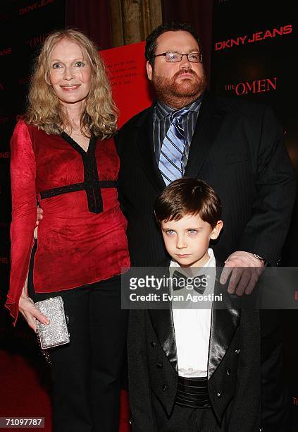 Actress Mia Farrow, director John Moore and actor Seamus Davey Fitzpatrick arrive at a screening of "The Omen" presented by the Cinema Society and...
