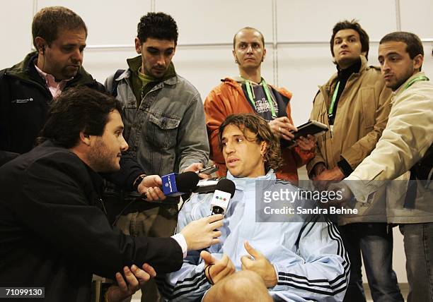 Hernan Crespo gives interviews to the media after training session of Argentina National Football Team on June 1, 2006 in Herzogenaurach, Germany....