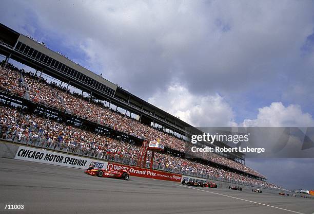 General view of the cars as they speed down the straight away during the Target Grand Prix of Chicago, Presented by Energizer, part of the 2000 CART...