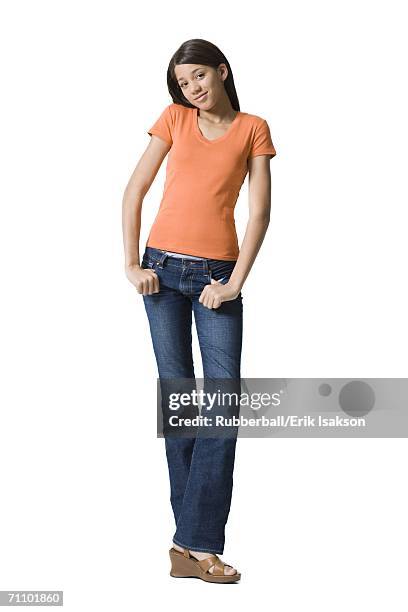 portrait of a girl posing - 13 years old girl in jeans stock pictures, royalty-free photos & images