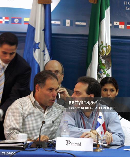La Romana, DOMINICAN REPUBLIC: El vicepresidente y canciller de Panama, Samuel Lewis Navarro, habla por telefono, el 02 de Junio de 2006 durante la...