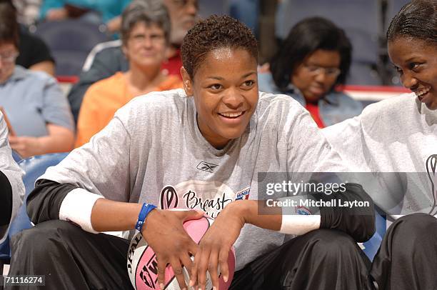 Alana Beard of the Washington Mystics is seen before a game against the Detroit Shock in a WNBA game on June 3, 2006 at the Verizon Center in...
