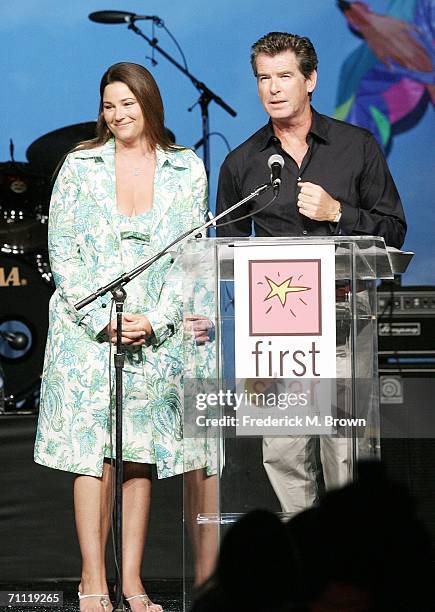 Broadcast journalist Keely Shaye Smith and actor Pierce Brosnan speak during the First Star Annual Celebration of Children's Rights benefit at the...