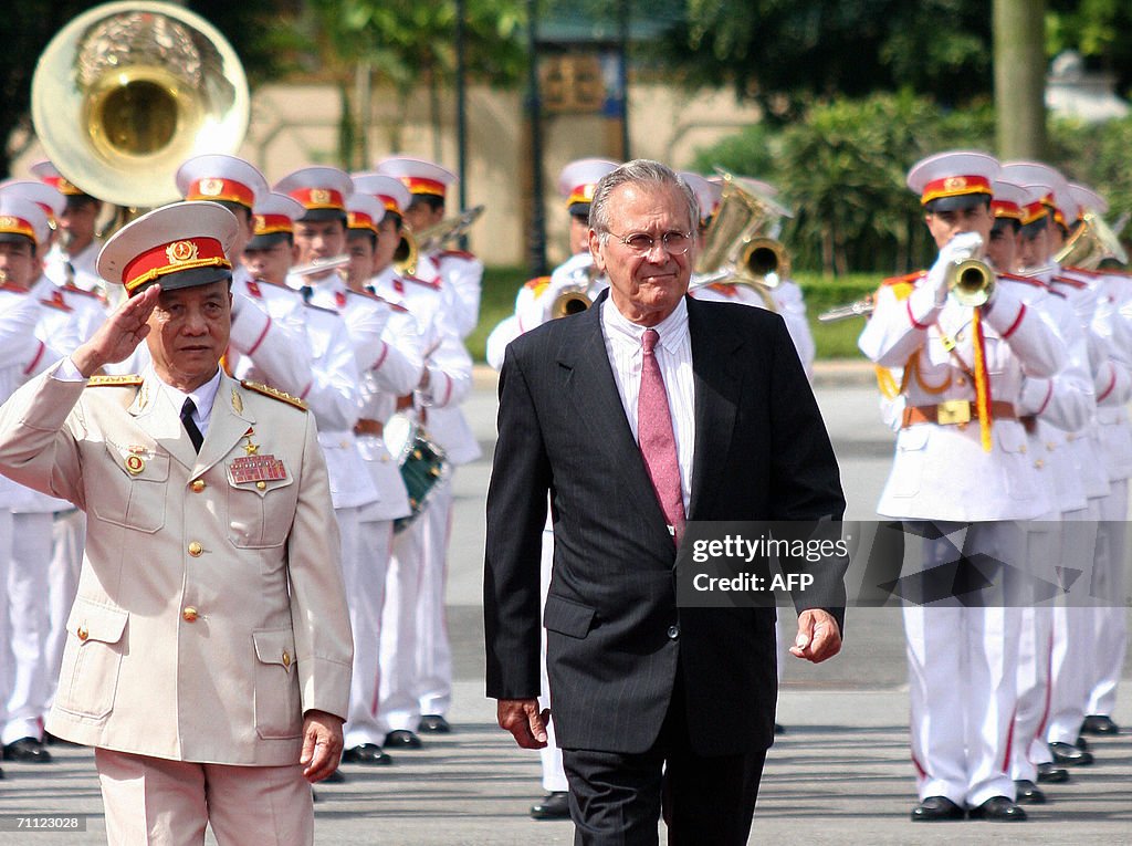Donald Rumsfeld 1975 US Defense Secretary Donald Rumsfeld is welcomed by Vietnam's defence ...