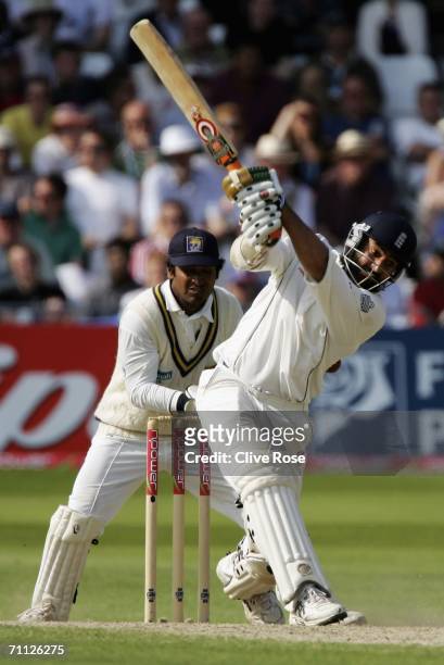 Monty Panesar of England hits out during day four of the third npower test match between England and Sri Lanka at Trent Bridge, on June 5, 2006 in...