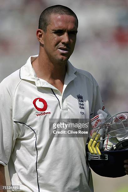Kevin Pietersen of England leaves the field after being dismissed during day four of the third npower test match between England and Sri Lanka at...