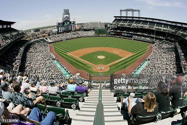 Coors Field is shown during the Florida Marlins game against the Colorado Rockies on June 4, 2006 at Coors Field in Denver, Colorado. The Marlins...