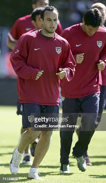 Landon Donovan jogs during a training session for the United States National Team on June 6, 2006 at Edmund Plambeck Stadium in Norderstedt, Germany.