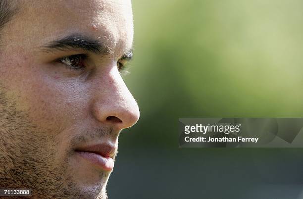 Landon Donovan looks on during the training session for the United States National Team on June 6, 2006 at Edmund Plambeck Stadium in Norderstedt,...