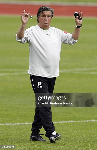 Coach Henri Michel gestures during the training session of Ivory Coast National Football Team on June 6, 2006 in Troisdorf, Germany. Ivory Coast will...