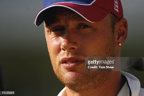 Andrew Flintoff of England looks on after day four of the third npower Test Match between England and Sri Lanka at Trent Bridge on June 5, 2006 in...