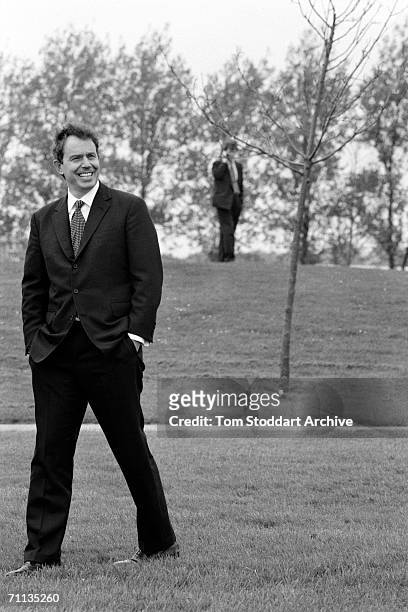 Tony Blair MP in a park during his successful 1997 General Election campaign to become Britain's first Labour Prime Minister since 1979. Press...