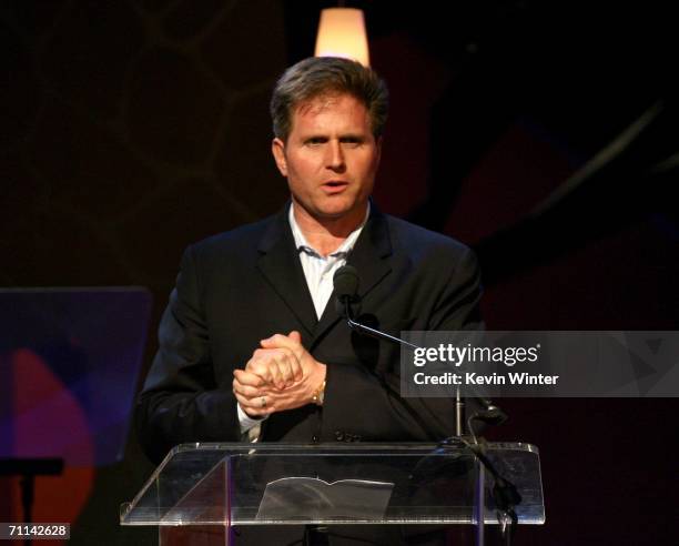 President of ABC-TV Stephen McPherson speaks at the Women in Film presentation of the 2006 Crystal and Lucy Awards at the Century Plaza Hotel on June...