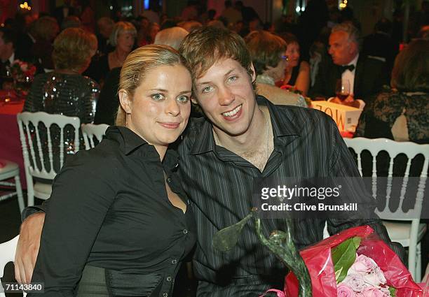 Kim Clijsters of Belgium, ITF World Womens Champion 2005 poses with her boyfriend Brian Lynch pose at the Pavillion d'Armenonville after day ten of...
