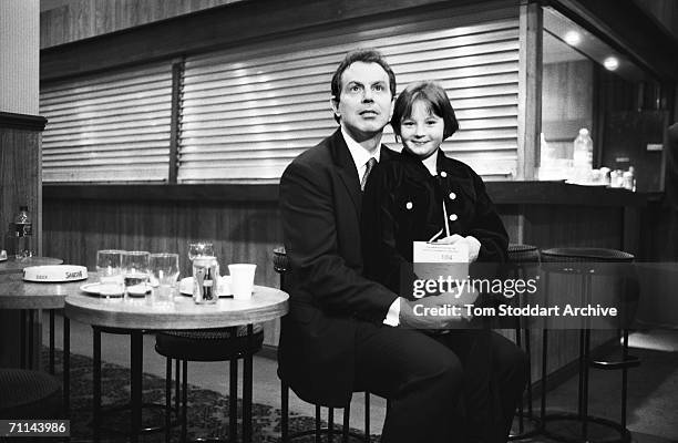 Tony Blair, and his daughter Kathryn, watching the election results on TV at Trimdon Labour Club, Sedgefield.