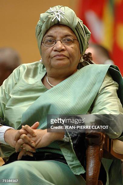 Liberian President Ellen Johnson-Sirleaf attends the International Labour Organisation annual conference in Geneva 07 June 2006. AFP PHOTO/JEAN...