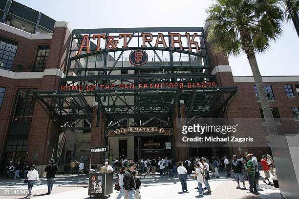 General view of the exterior of AT&T Park during the game between the San Francisco Giants and the Los Angeles Dodgers at AT&T Park in San Francisco,...
