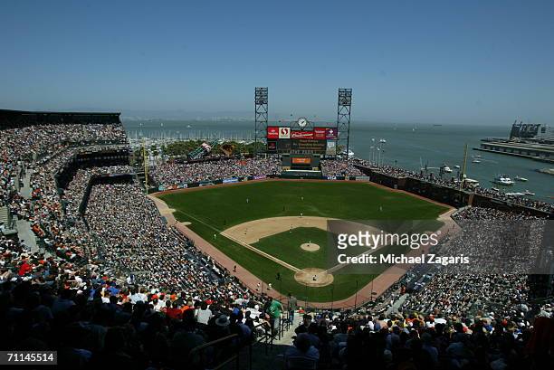 General view of the interior of AT&T Park during the game between the San Francisco Giants and the Los Angeles Dodgers at AT&T Park in San Francisco,...