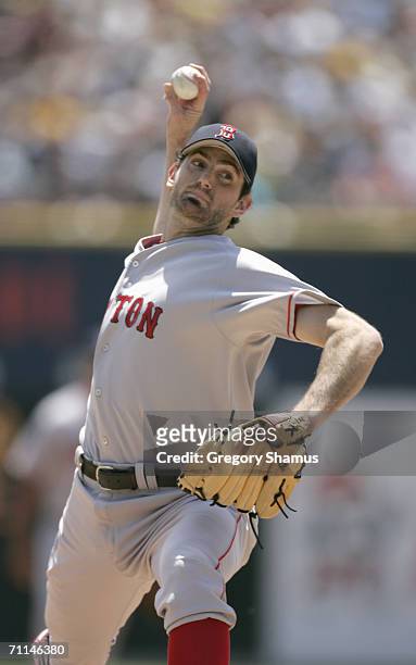 Matt Clement of the Boston Red Sox pitches against the Detrot Tigers on June 4, 2006 at Comerica Park in Detroit, Michigan. Boston won the game, 8-3.