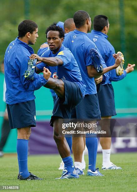 Ze Roberto of Brazil stretches his legs out during the trainning session of the Brazilian National Team for the FIFA World Cup 2006 on June 7, 2006...