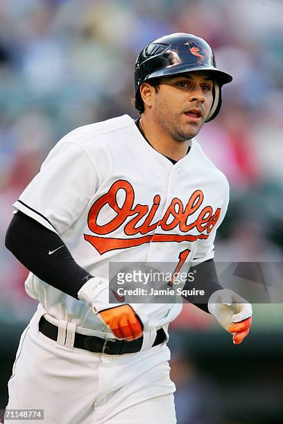 Brian Roberts of the Baltimore Orioles runs the bases against the Toronto Blue Jays at Oriole Park at Camden Yards on June 5, 2006 in Baltimore,...