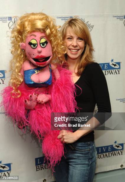 Actor Mary Faber and Lucy T. Slut of 'Avenue Q' attend the Broadway's Stars In The Alley Celebrates the 2005-2006 Theatre Season in Shubert Alley on...