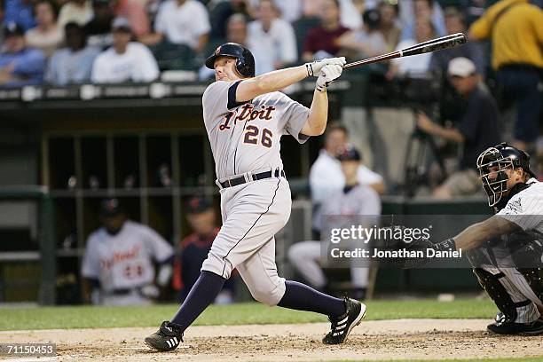 Chris Shelton of the Detroit Tigers bats against the Chicago White Sox on June 6, 2006 at U.S. Cellular Field in Chicago, Illinois. The White Sox...