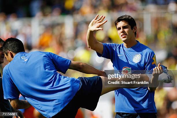 Kaka of Brazil waves to the fans whilst warming up during the training session of the Brazilian National Team for the FIFA World Cup 2006 on June 8,...