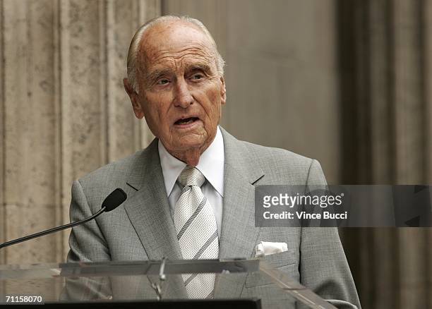 Veteran producer A.C. Lyles speaks at the ceremony honoring television producer David Milch with a star on the Hollywood Walk of Fame on June 8, 2006...