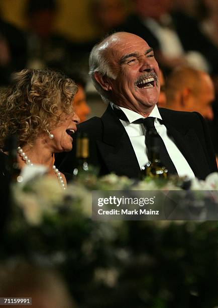 Actor Sean Connery and wife Micheline Roquebrune watch the show during the 34th AFI Life Achievement Award tribute to Sir Sean Connery held at the...