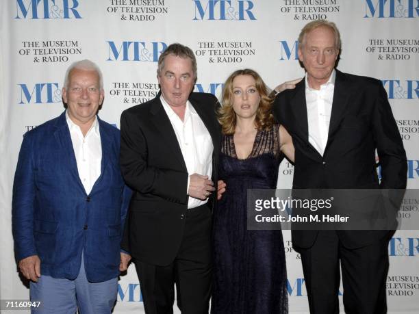 Andrew Davies, writer, Nigel Stafford-Clark, producer, actors Gillian Anderson and Charles Dance arrive at the Directors Guild for a Screening of the...