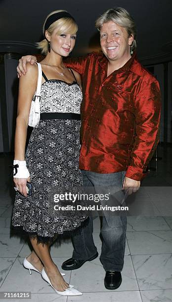 Actress Paris Hilton and exhibit curator Bob Pranga attend the unveiling of "Idols of Gay Hollywood" at The Hollywood Museum on June 8, 2006 in...