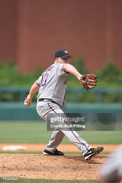 Mike Stanton of the Washington Nationals pitching during the game against the Philadelphia Phillies at Citizens Bank Park in Philadelphia,...