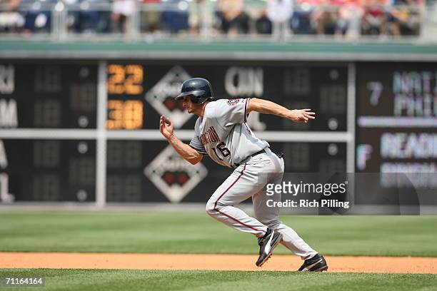 Mike Vento of the Washington Nationals running during the game against the Philadelphia Phillies at Citizens Bank Park in Philadelphia, Pennsylvania...