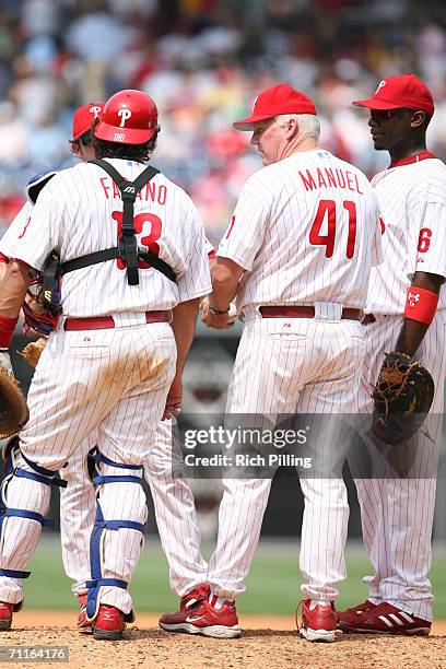 Charlie Manuel, manager of the Philadelphia Phillies during the game against the Washington Nationals at Citizens Bank Park in Philadelphia,...