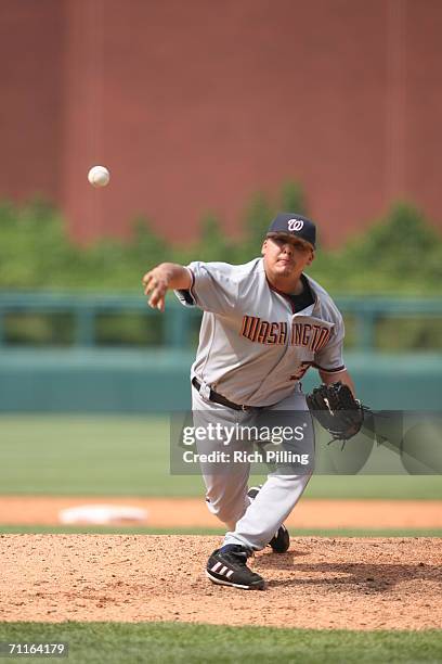 Chad Cordero of the Washington Nationals pitching during the game against the Philadelphia Phillies at Citizens Bank Park in Philadelphia,...