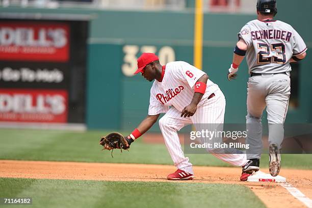 Ryan Howard of the Philadelphia Phillies fielding during the game against the Washington Nationals at Citizens Bank Park in Philadelphia,...